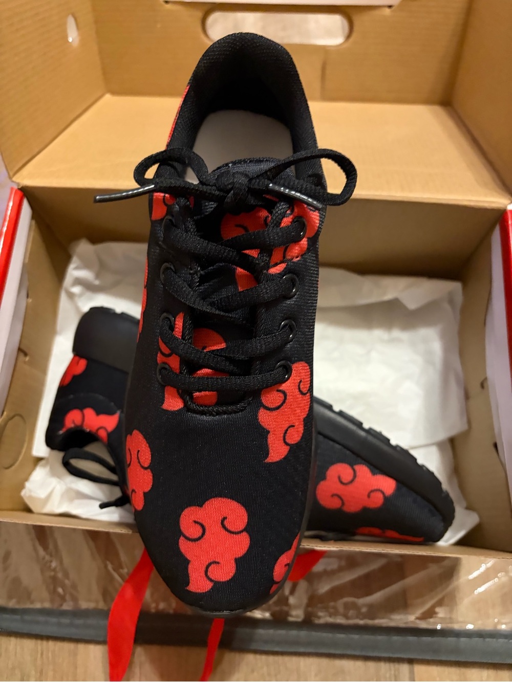 Women’s Black Athletic Sneakers with Red Cloud Pattern